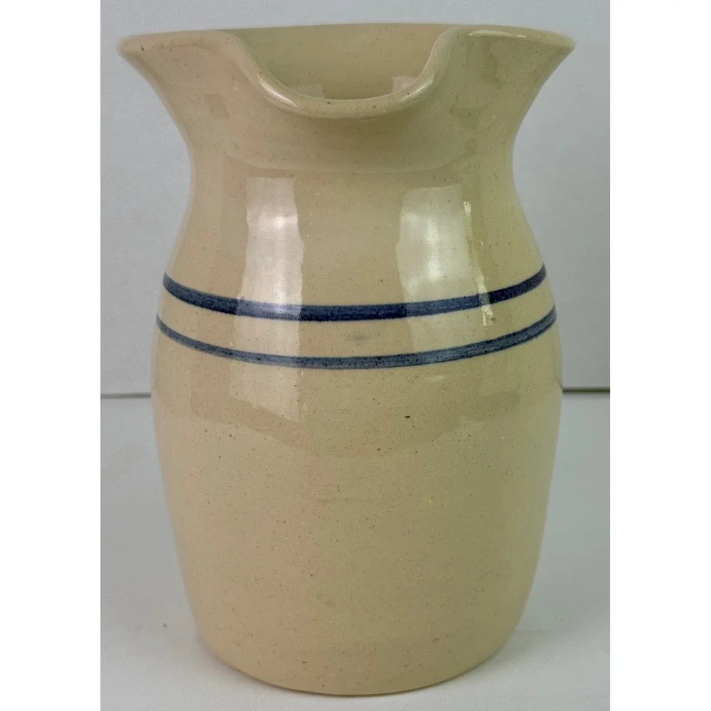 Vintage Marshall Pottery Handcrafted Double Blue Band Pitcher 7-3/4